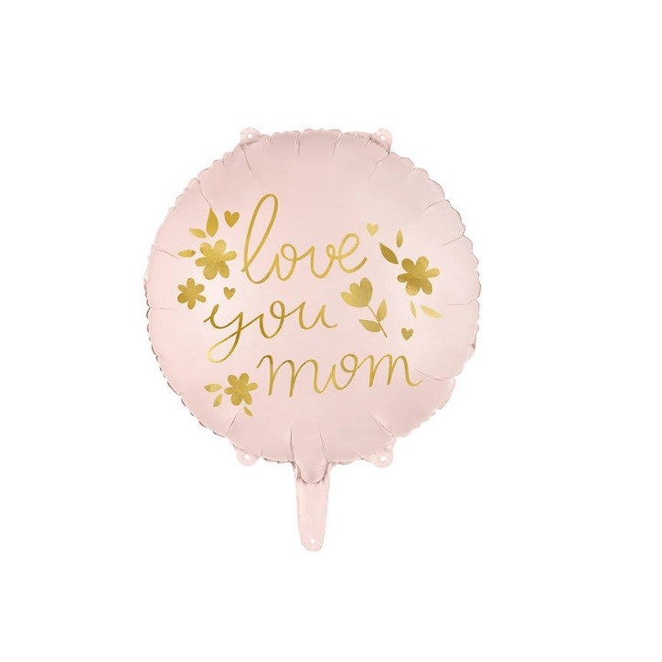 🎈 "Love You Mom" Foil Balloon | Soft Pink & Gold | 35 cm