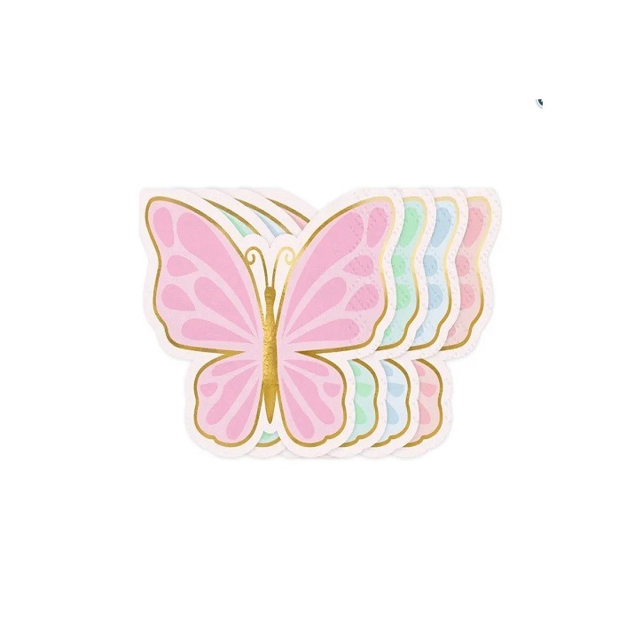 PartyDeco Butterfly Napkins Pink, 12pcs