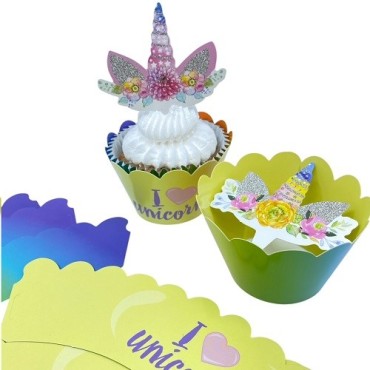 Einhorn Cupcake Wrapper & Topper Set – 12 Stück | Magische Partydeko