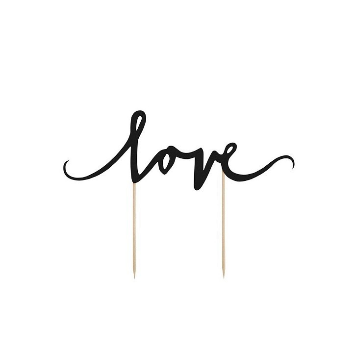 PartyDeco 'Love' Cake Topper Black – Elegant Cake Décor