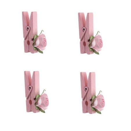 🌸 Decorative Clips with Roses Pink – 4 pcs