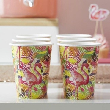 Ginger Ray Flamingo Beach Becher – 8 Stück | Tropische Partybecher