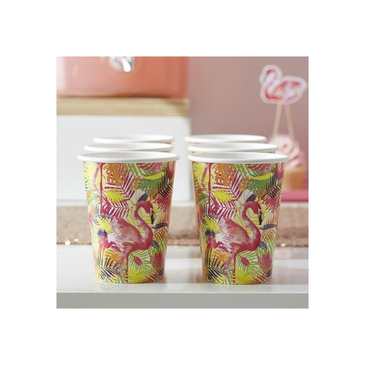 Ginger Ray Flamingo Beach Becher – 8 Stück | Tropische Partybecher