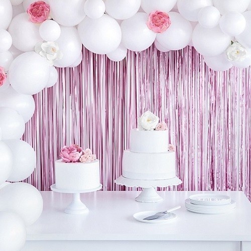 PartyDeco Pink Fringe Curtain Backdrop, 90x250cm